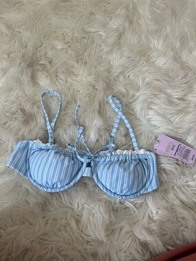 NWT wild fable Light Blue and White Striped Bikini Top